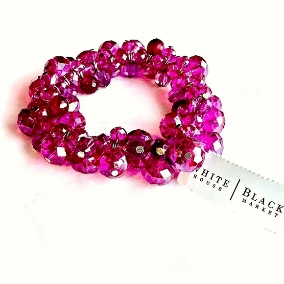 WHITE HOUSE BLACK MARKET Magenta Pink Cluster Bead Elastic Bracelet | NWT - Picture 7 of 9